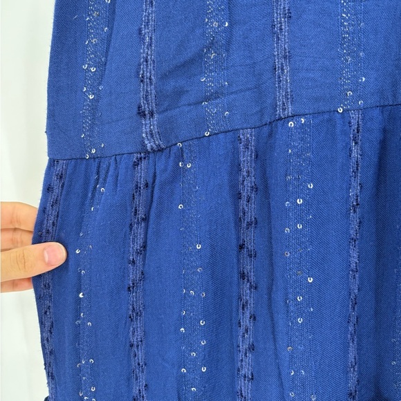 SOFT SURROUNDINGS Kara Shimmer Tiered Sequin Maxi Dress Blue Fairy Boho Y2K xl - Picture 6 of 15